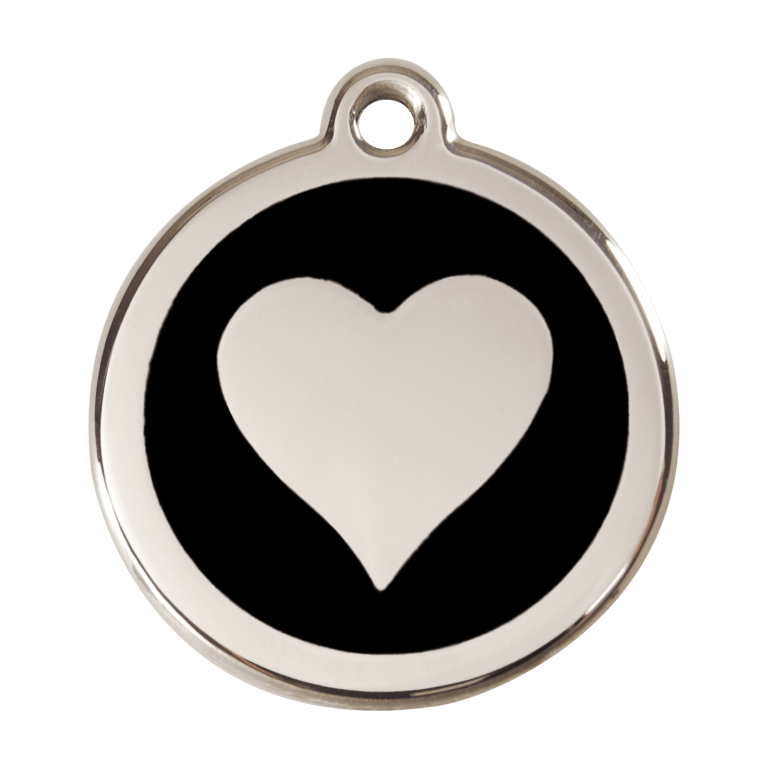 Vue avant - Médaille personnalisée pour chien Red Dingo Émail et acier inoxydable - Motif cœur - Noir - Größe L