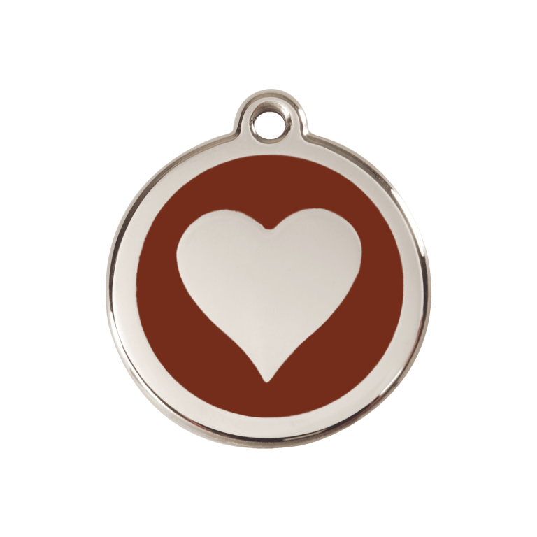 Vue avant - Médaille personnalisable Red Dingo cœur brun en émail et acier inoxydable - Größe M - 01-HT-BR-ME