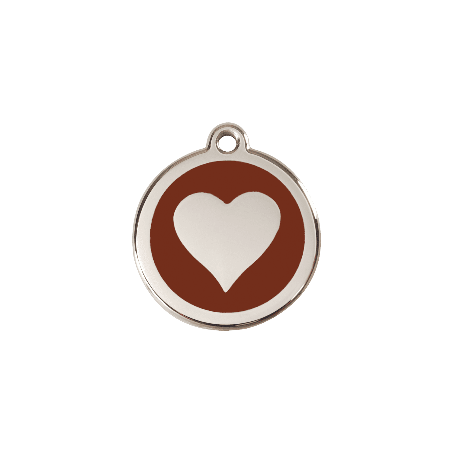 Vue avant - Médaille personnalisée en émail et acier inoxydable pour chat - Red Dingo - Motif cœur brun - Größe S