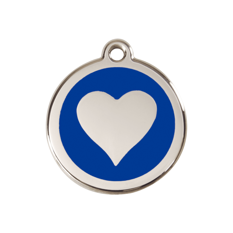 Vue avant - Médaille personnalisée Red Dingo cœur bleu foncé - Größe M pour chien - Réf : 01-HT-DB-ME
