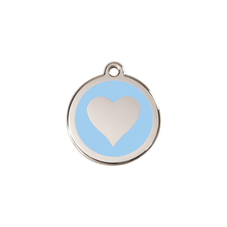 Vue avant - Médaille personnalisable pour chien/chat Red Dingo Émail/Acier inoxydable - Motif Cœur - Bleu clair - Größe S