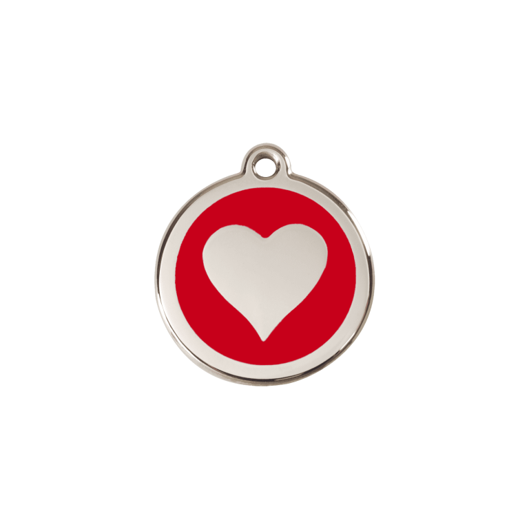 Vue avant - Médaille personnalisée Red Dingo cœur rouge émail et acier inoxydable - Größe S pour chat ou petit chien