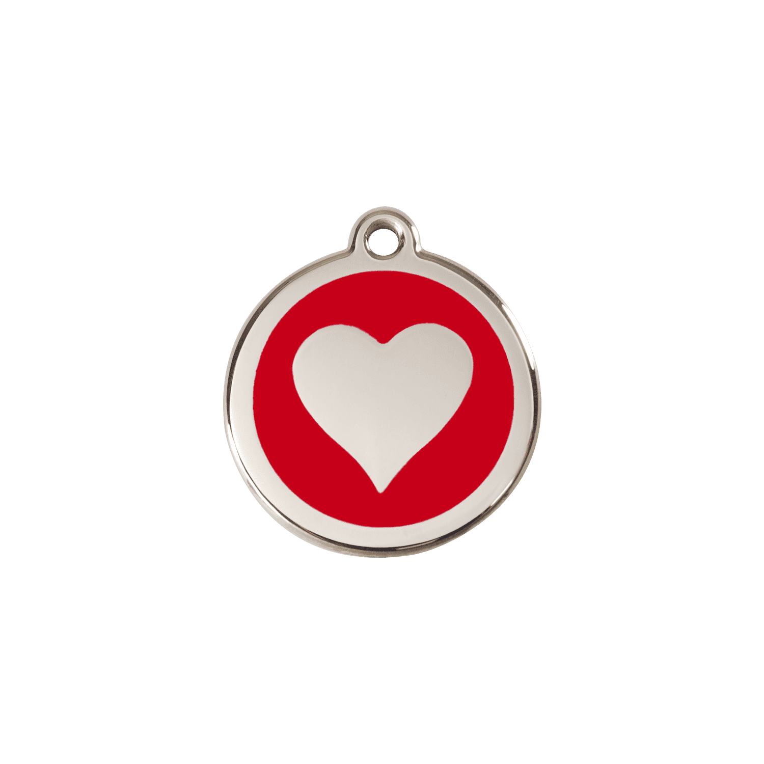 Vue avant - Médaille personnalisée Red Dingo cœur rouge émail et acier inoxydable - Größe S pour chat ou petit chien
