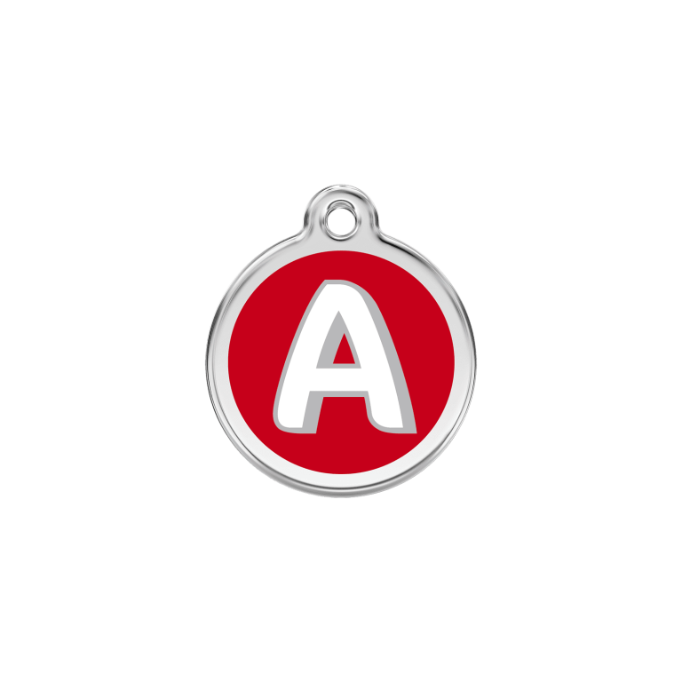 Vue avant - Médaille personnalisée pour chien/chat Red Dingo Émail/Acier inoxydable Lettre A Rouge S 20.00mm - Red Dingo - Médaille pour chien/chat personnalisée