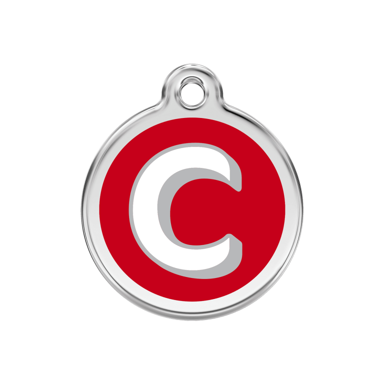 Vue avant - Médaille personnalisée pour chien Red Dingo - Lettre C - Rouge - Größe M - 30.00mm