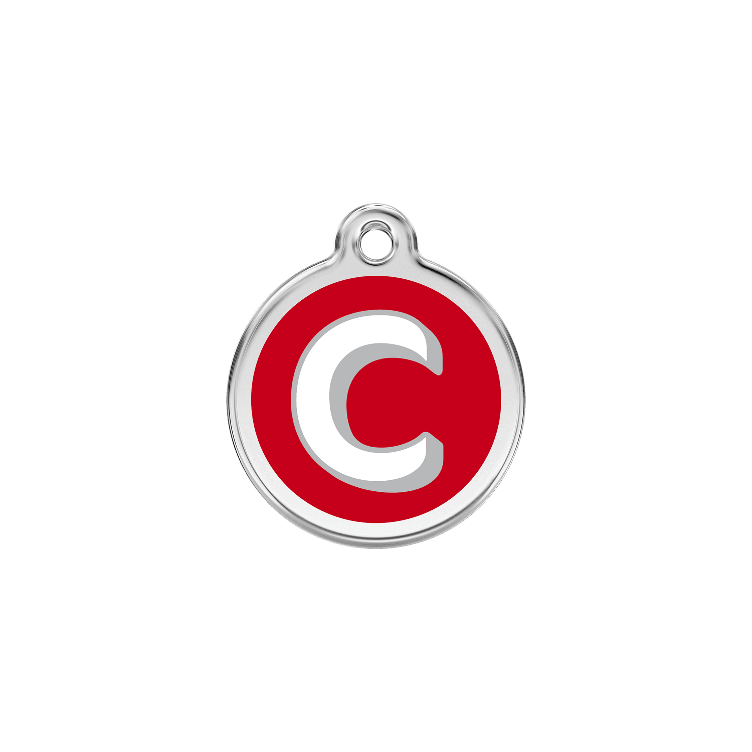Vue avant - Médaille personnalisable pour chien ou chat Red Dingo Émail et acier inoxydable - Lettre C - Rouge - Größe S