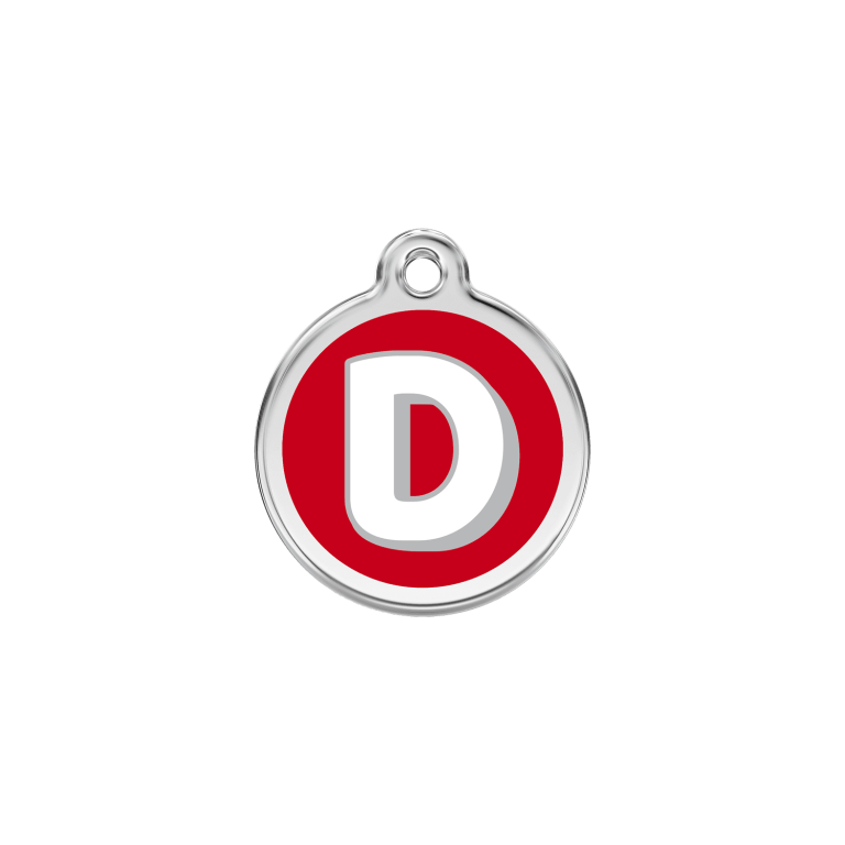 Vue avant - Médaille personnalisée pour chien/chat Red Dingo Émail/Acier inoxydable Lettre D Rouge S 20.00mm