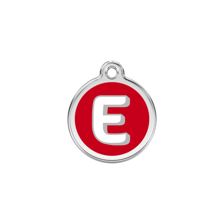 Vue avant - Médaille personnalisée pour chien/chat Red Dingo Émail/Acier inoxydable - Lettre E - Rouge - Größe S