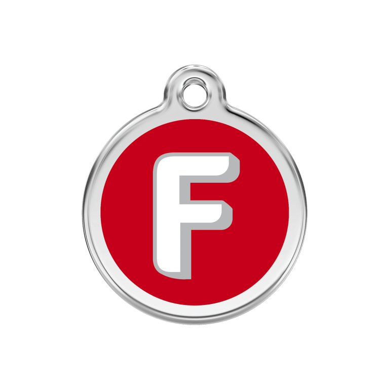 Vue avant - Médaille personnalisée pour chien/chat Red Dingo - Lettre F - Rouge - Größe M - 30.00mm