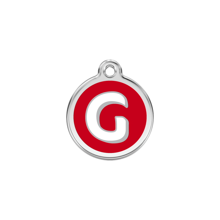 Vue avant - Médaille personnalisée pour chien/chat Red Dingo Émail et acier inoxydable - Lettre G - Rouge - Größe S