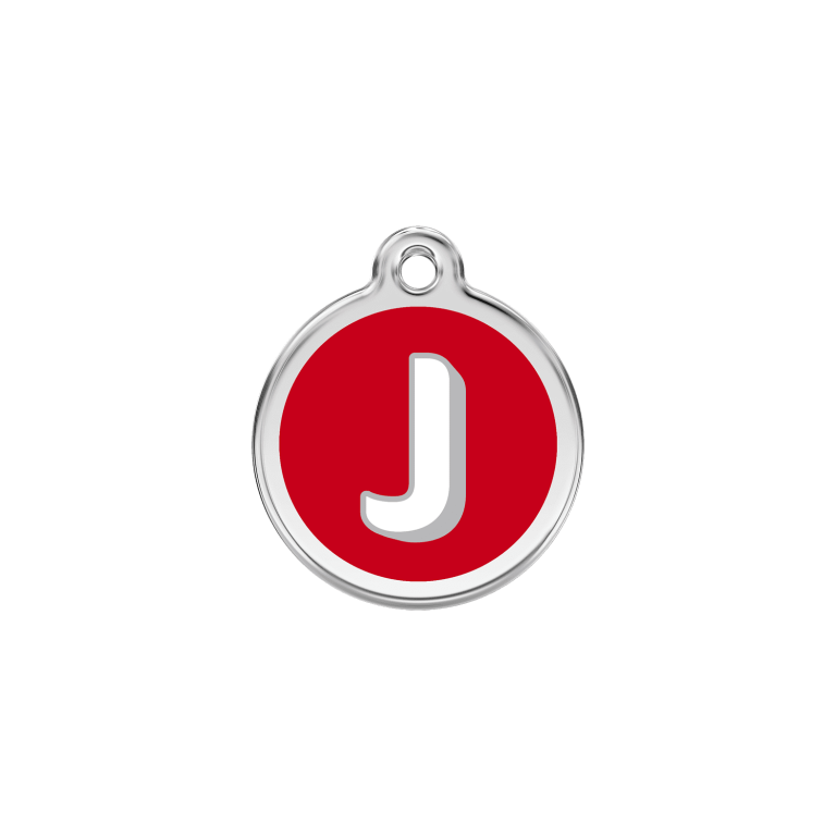 Vue avant - Médaille personnalisée pour chien/chat Red Dingo Émail/Acier inoxydable - Lettre J - Rouge - Größe S