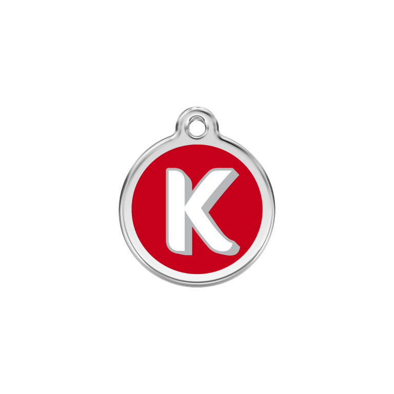 Vue avant - Médaille personnalisée pour chien/chat Red Dingo Émail et acier inoxydable - Lettre K - Rouge - Größe S