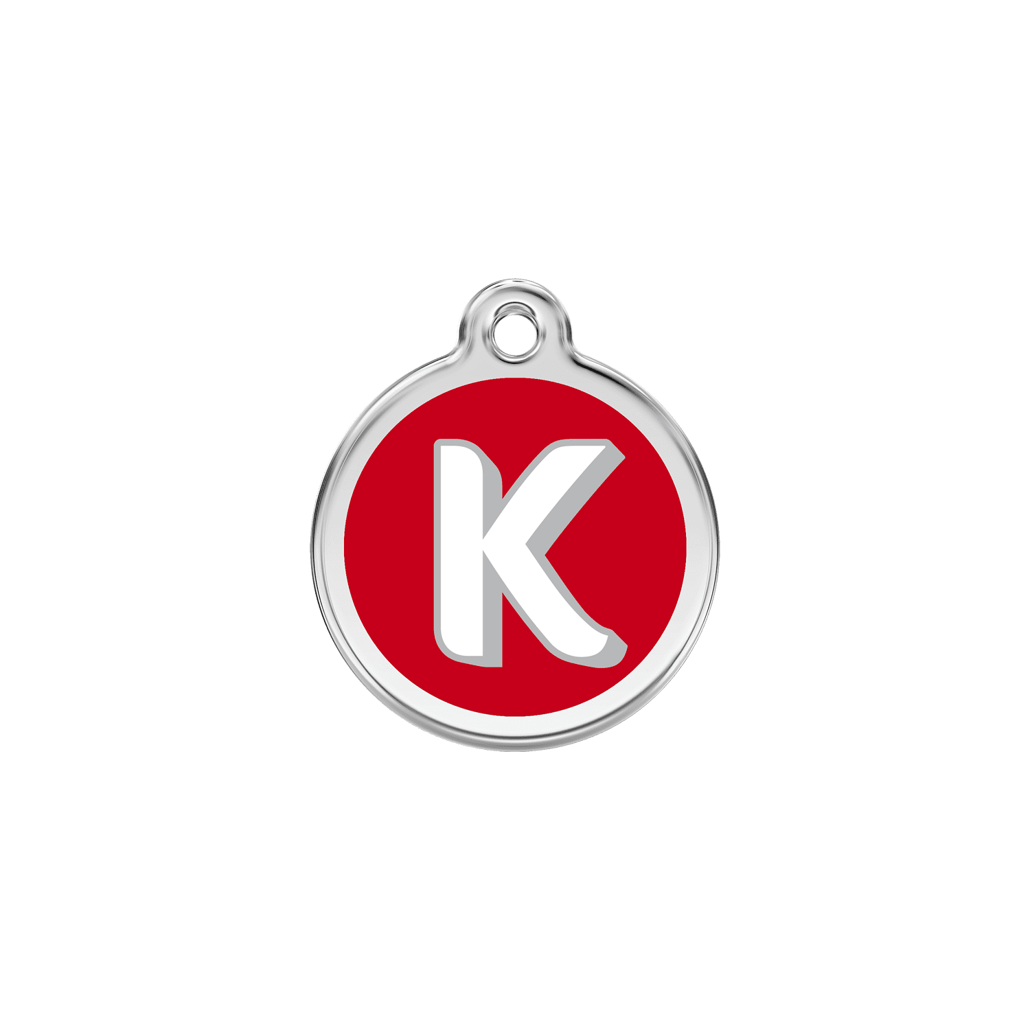 Vue avant - Médaille personnalisée pour chien/chat Red Dingo Émail et acier inoxydable - Lettre K - Rouge - Größe S