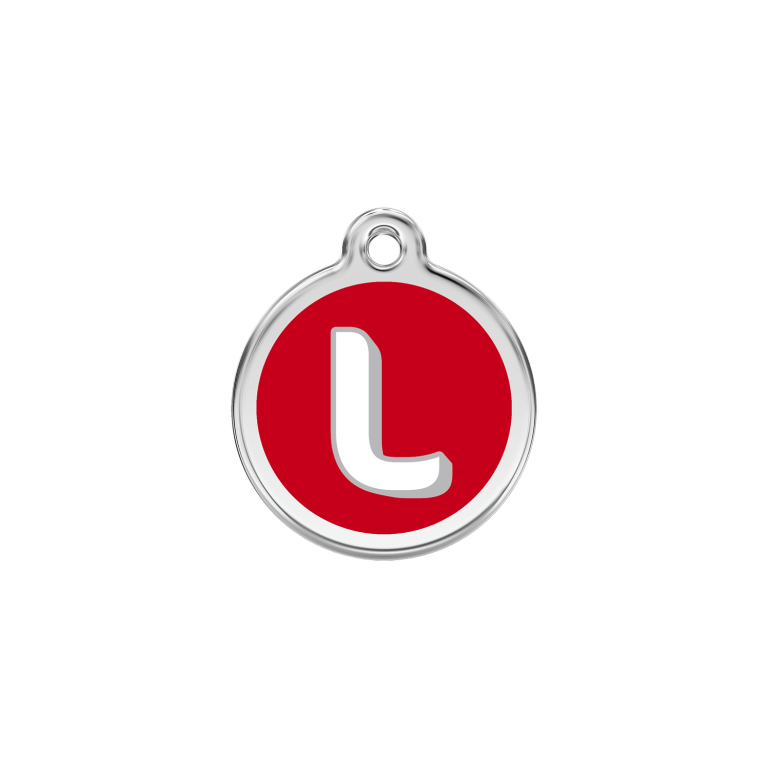 Vue avant - Médaille personnalisée Red Dingo émail et acier inoxydable - Lettre L - Rouge - Größe S