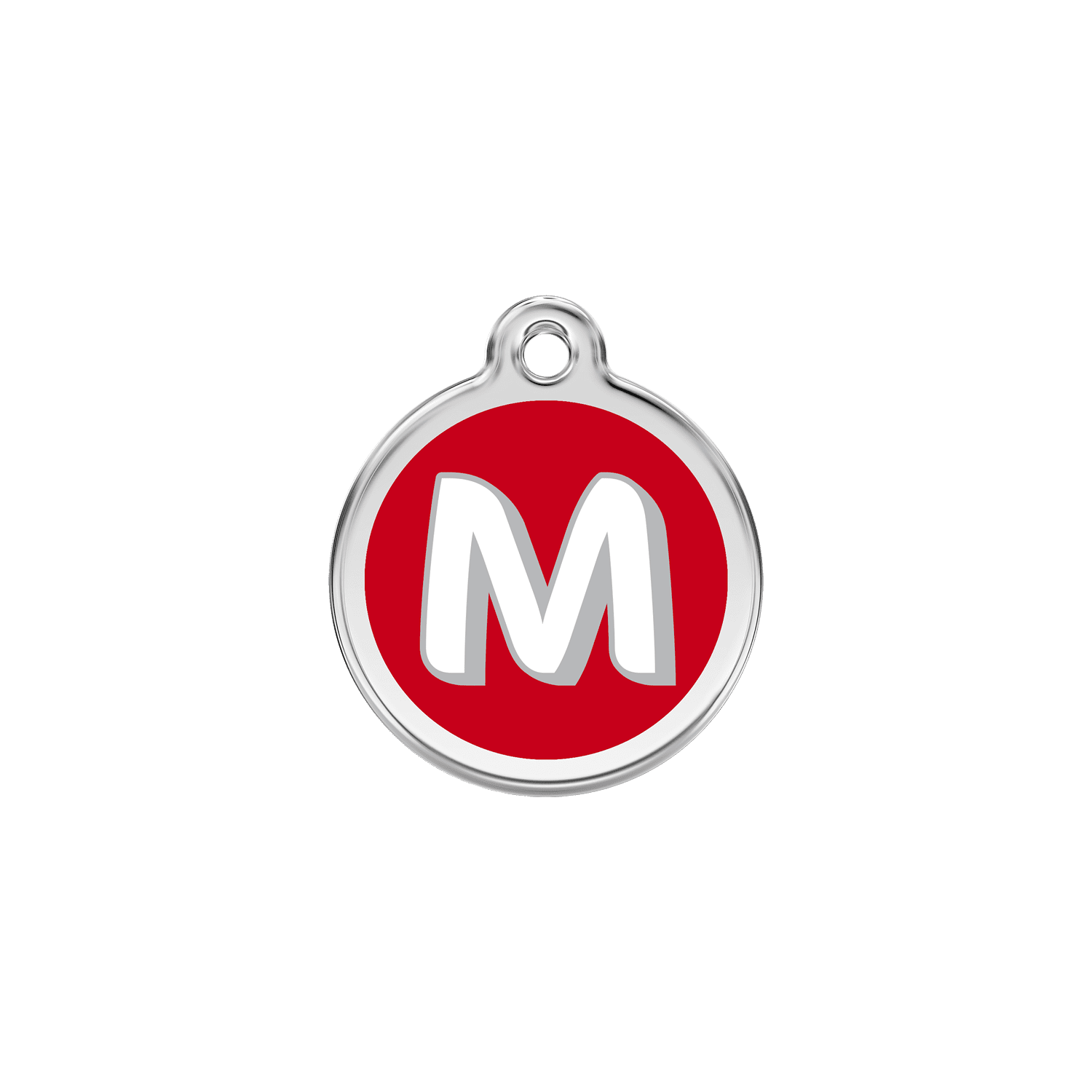 Vue avant - Médaille personnalisée pour chien/chat Red Dingo Émail et acier inoxydable - Lettre M rouge - Größe S 20.00mm