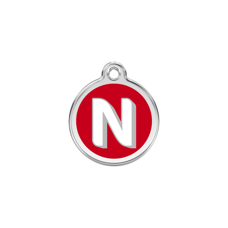 Vue avant - Médaille personnalisée pour chien/chat Red Dingo Émail/Acier inoxydable - Lettre N - Rouge - Größe S