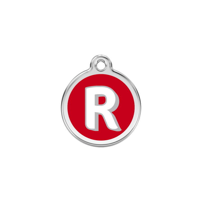 Vue avant - Médaille personnalisée pour chien/chat Red Dingo Émail/Acier inoxydable - Lettre R - Rouge - Größe S