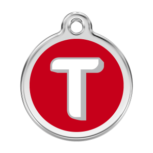 Hundemarke Rot Buchstabe T Größe L aus Emaille und Edelstahl
