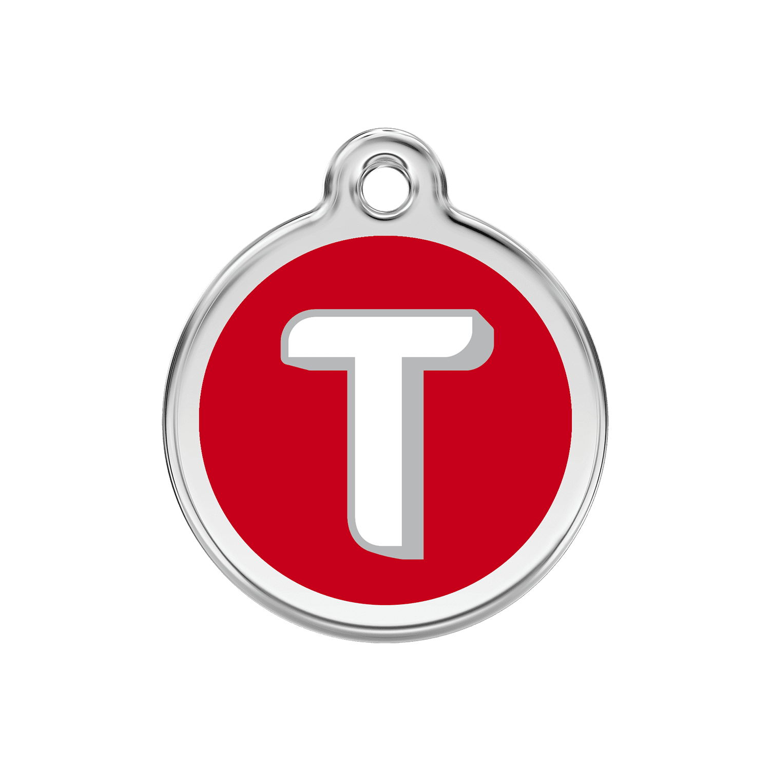 Vue avant - Médaille personnalisée Red Dingo Lettre T Rouge Größe M - Pour chien ou chat