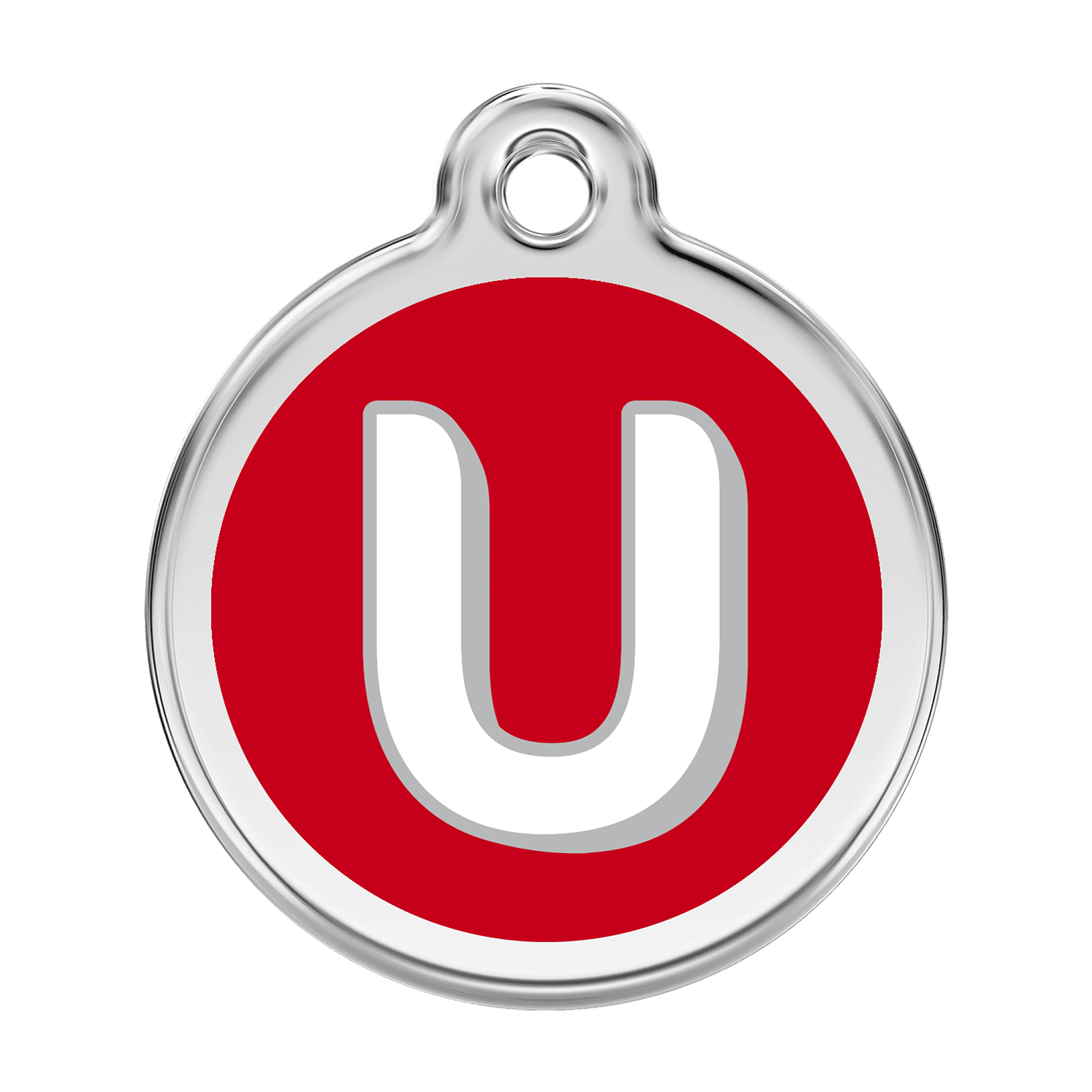 Vue avant - Médaille personnalisée pour chien Red Dingo Émail et acier inoxydable - Lettre U - Rouge - Größe L