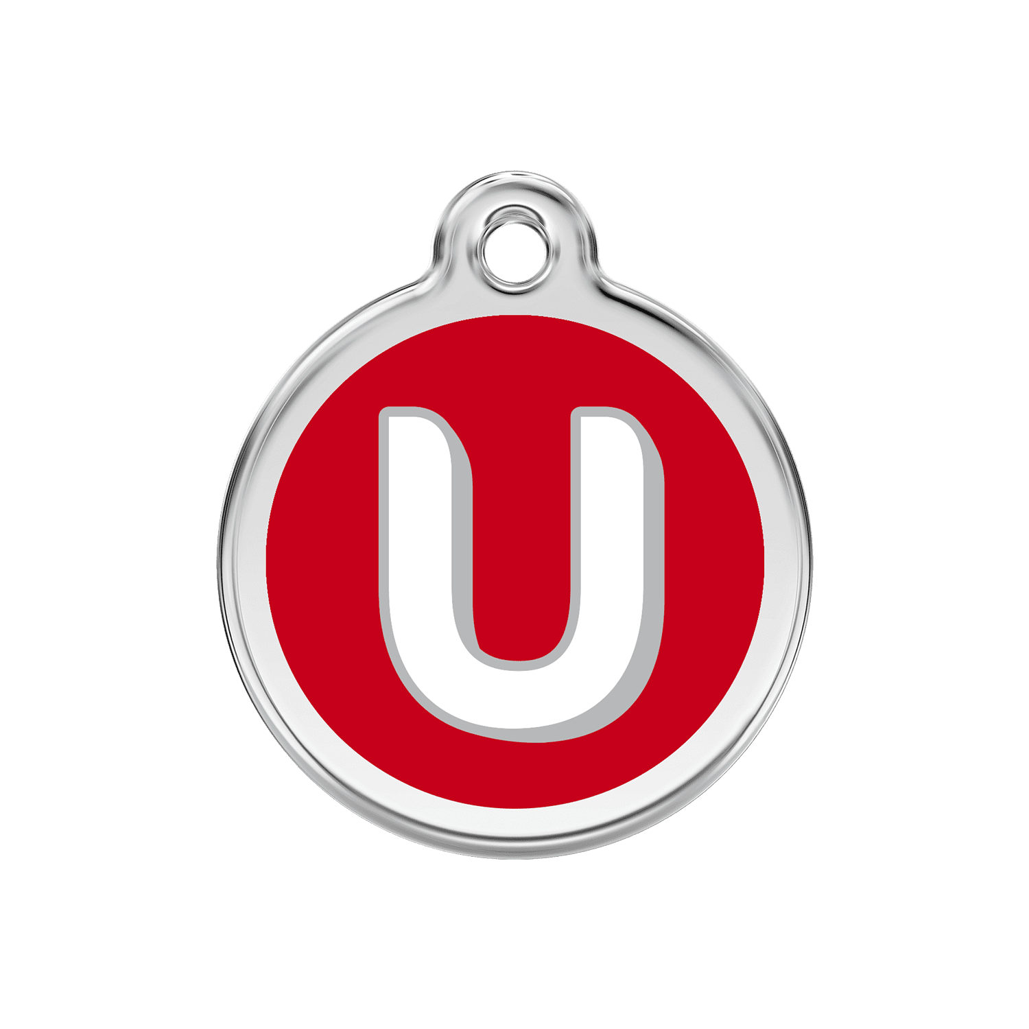 Vue avant - Médaille personnalisée pour chien Red Dingo Émail et acier inoxydable - Lettre U - Rouge - Größe M