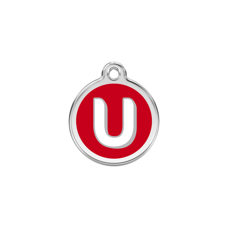 Vue avant - Médaille personnalisée pour chien/chat Red Dingo Émail/Acier inoxydable - Lettre U - Rouge - Größe S