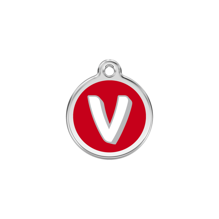 Vue avant - Médaille personnalisée pour chien/chat Red Dingo V rouge en émail et acier inoxydable - Größe S
