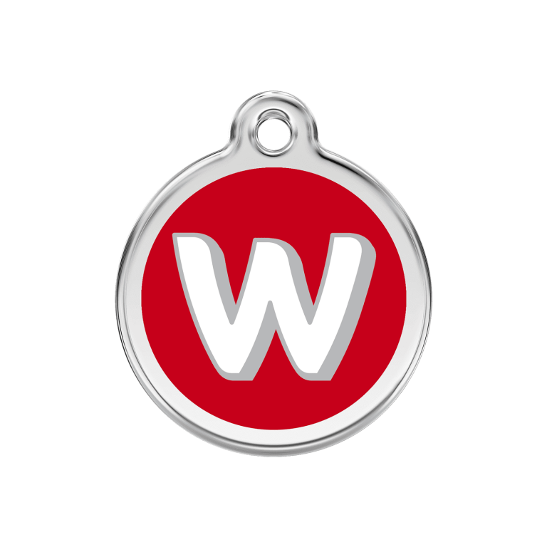 Vue avant - Médaille personnalisée Red Dingo Émail et acier inoxydable - Lettre W - Rouge - Größe M