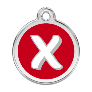 Hundemarke großer roter Buchstabe X aus Emaille und Edelstahl