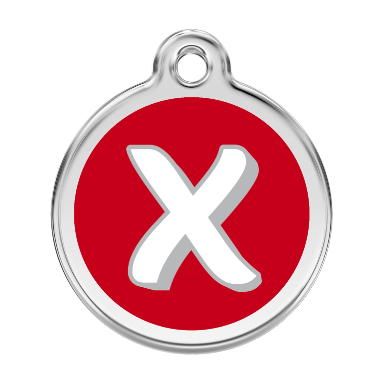 Vue avant - Médaille personnalisée pour chien Red Dingo Émail et acier inoxydable - Lettre X - Rouge - Größe L