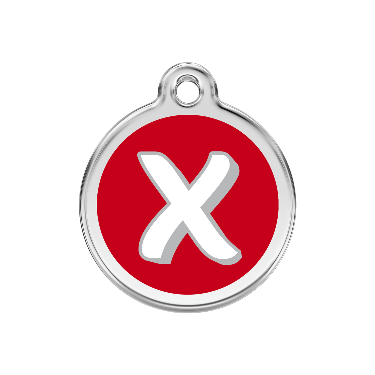 Vue avant - Médaille personnalisée pour chien Red Dingo Émail et acier inoxydable - Lettre X - Rouge - Größe M