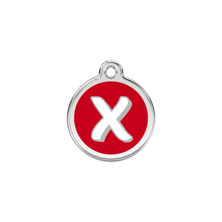 Vue avant - Médaille personnalisée pour chien/chat Red Dingo Émail/Acier inoxydable - Lettre X - Rouge - Größe S