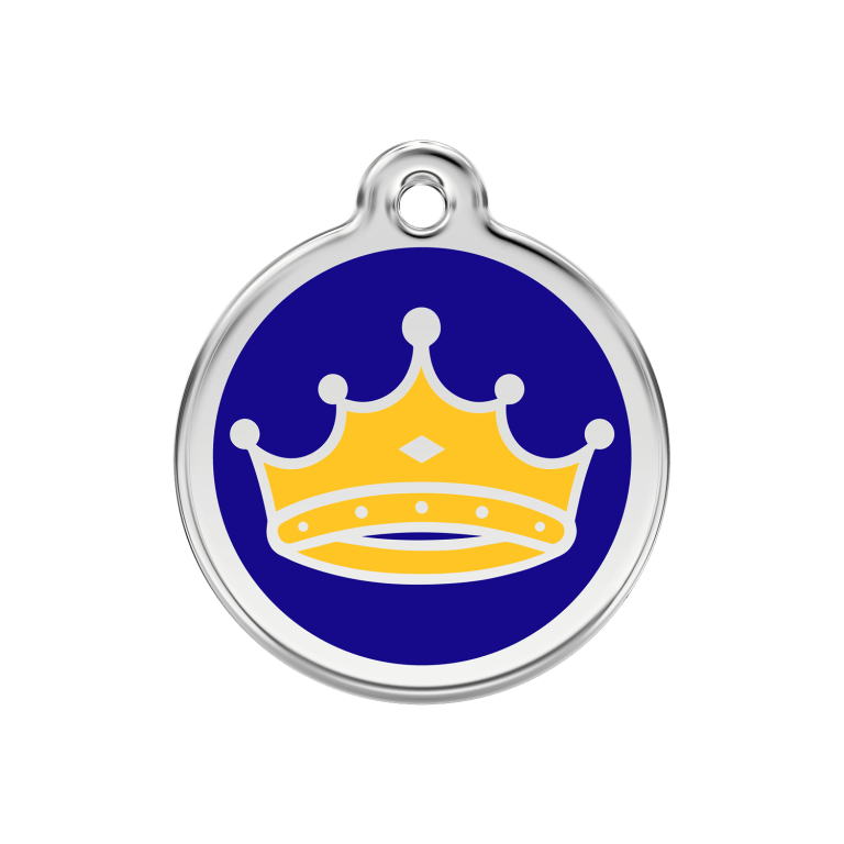 Vue avant - Médaille personnalisée pour chien/chat Red Dingo Émail/Acier inoxydable - Motif Roi - Bleu foncé - Größe M
