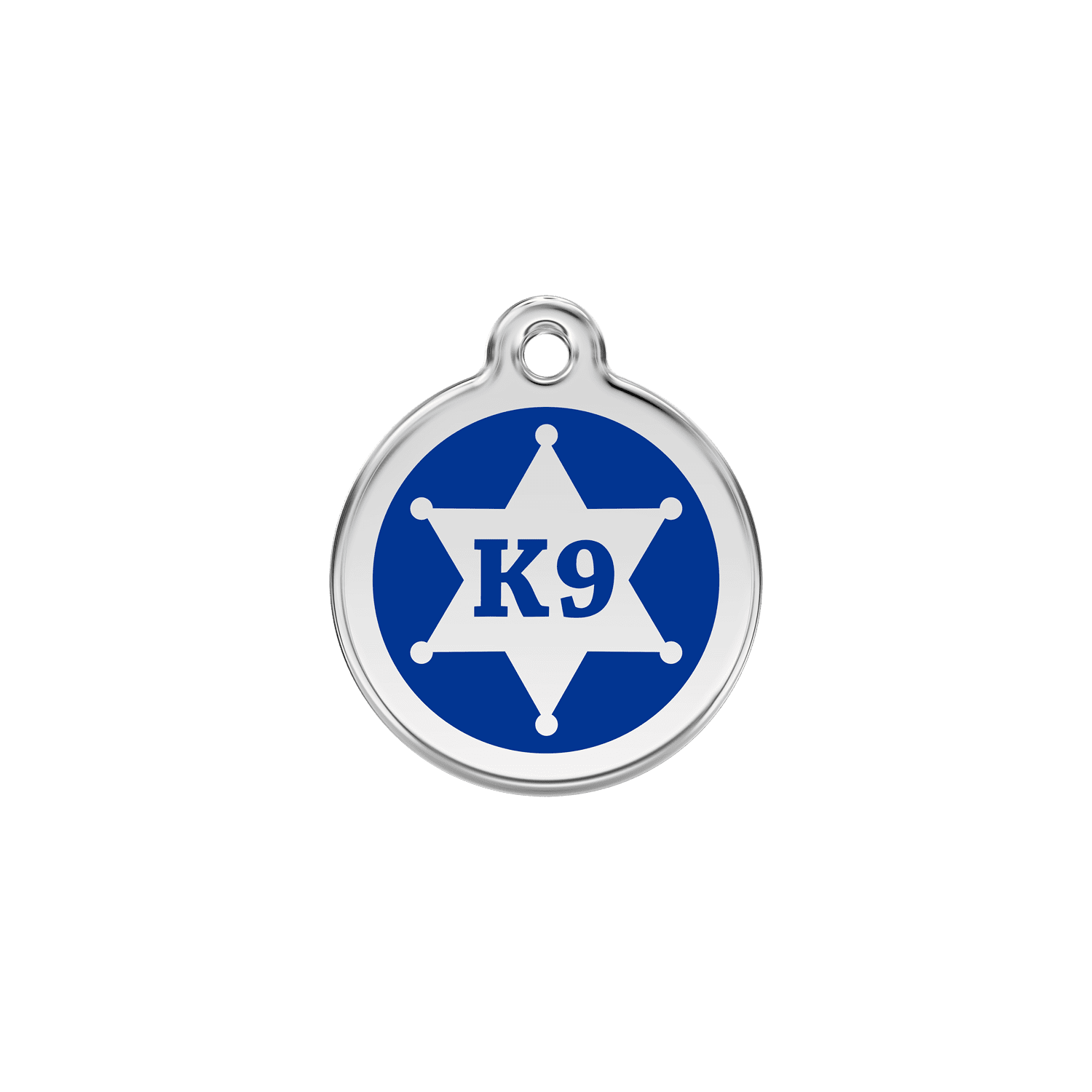 Vue avant - Médaille personnalisée pour chien/chat Red Dingo Émail/Acier inoxydable K9 Sh?rif Bleu fonc? - Größe S - 01-KN-DB-SM