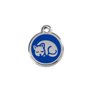 Katzenmarke klein aus dunkelblauem Emaille und Edelstahl