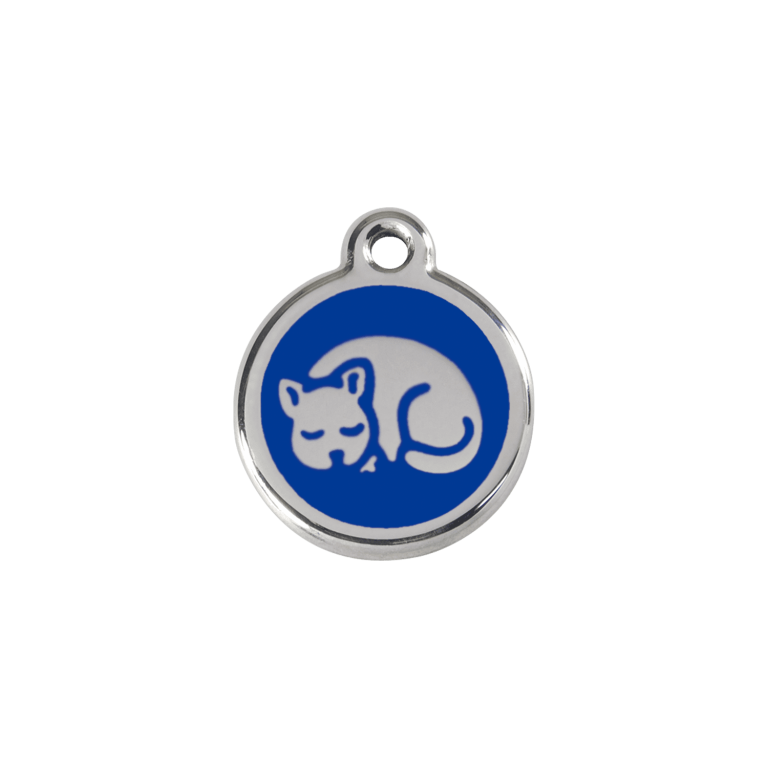 Vue avant - Médaille personnalisée en émail et acier inoxydable pour chat - Red Dingo - Motif chaton bleu foncé - Größe S