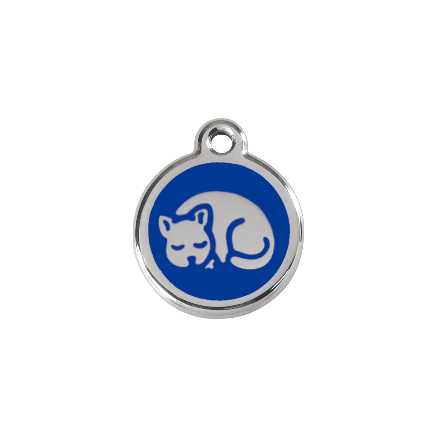 Vue avant - Médaille personnalisée en émail et acier inoxydable pour chat - Red Dingo - Motif chaton bleu foncé - Größe S
