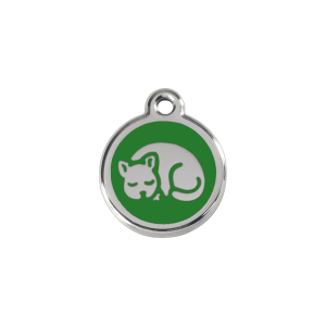 Katzenmarke klein aus grünem Emaille und Edelstahl