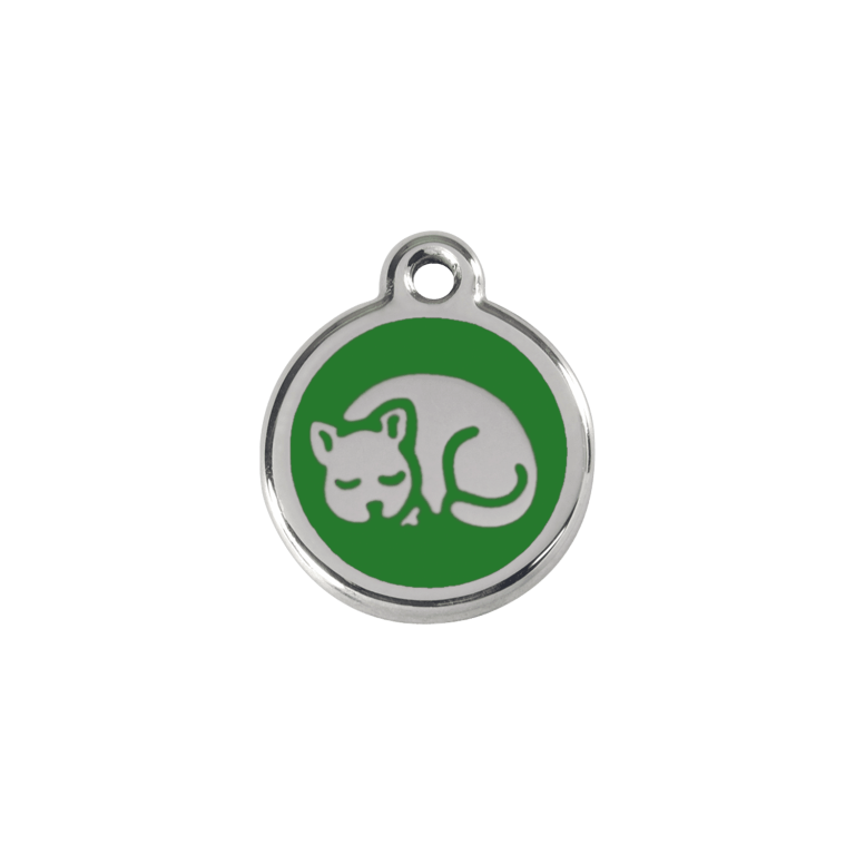 Vue avant - Médaille personnalisée pour chat en émail et acier inoxydable - Red Dingo 01-KT-GR-SM