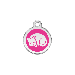 Katzenmarke klein aus leuchtend rosa Emaille und Edelstahl