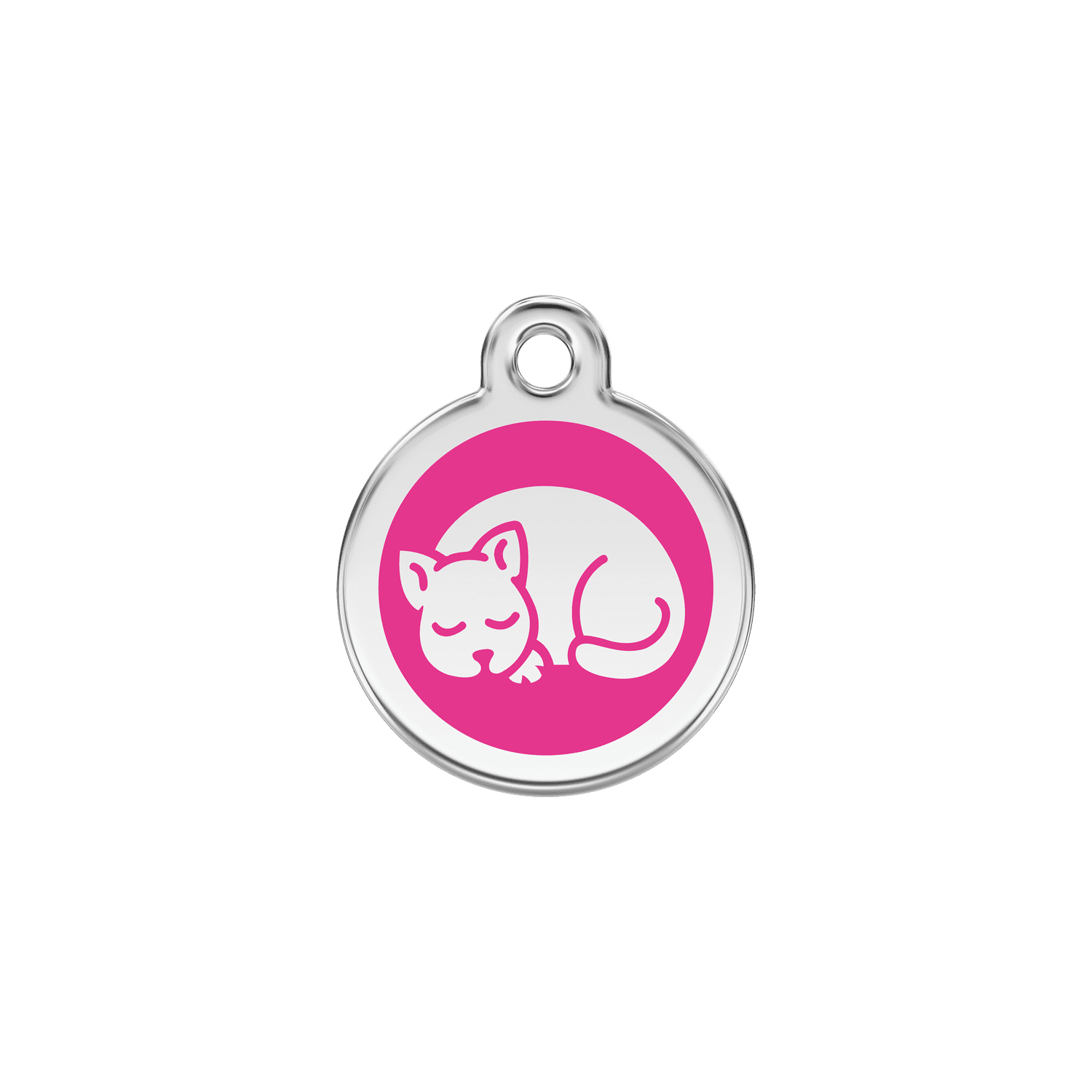 Vue avant - Médaille personnalisée en émail et acier inoxydable pour chat - Red Dingo - Motif chaton rose vif - Größe S