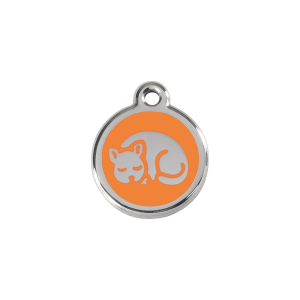 Katzenmarke klein aus orangefarbenem Emaille und Edelstahl