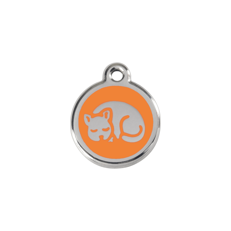 Vue avant - Médaille personnalisable chat émail et acier inoxydable - Red Dingo - Motif chaton orange - Größe S