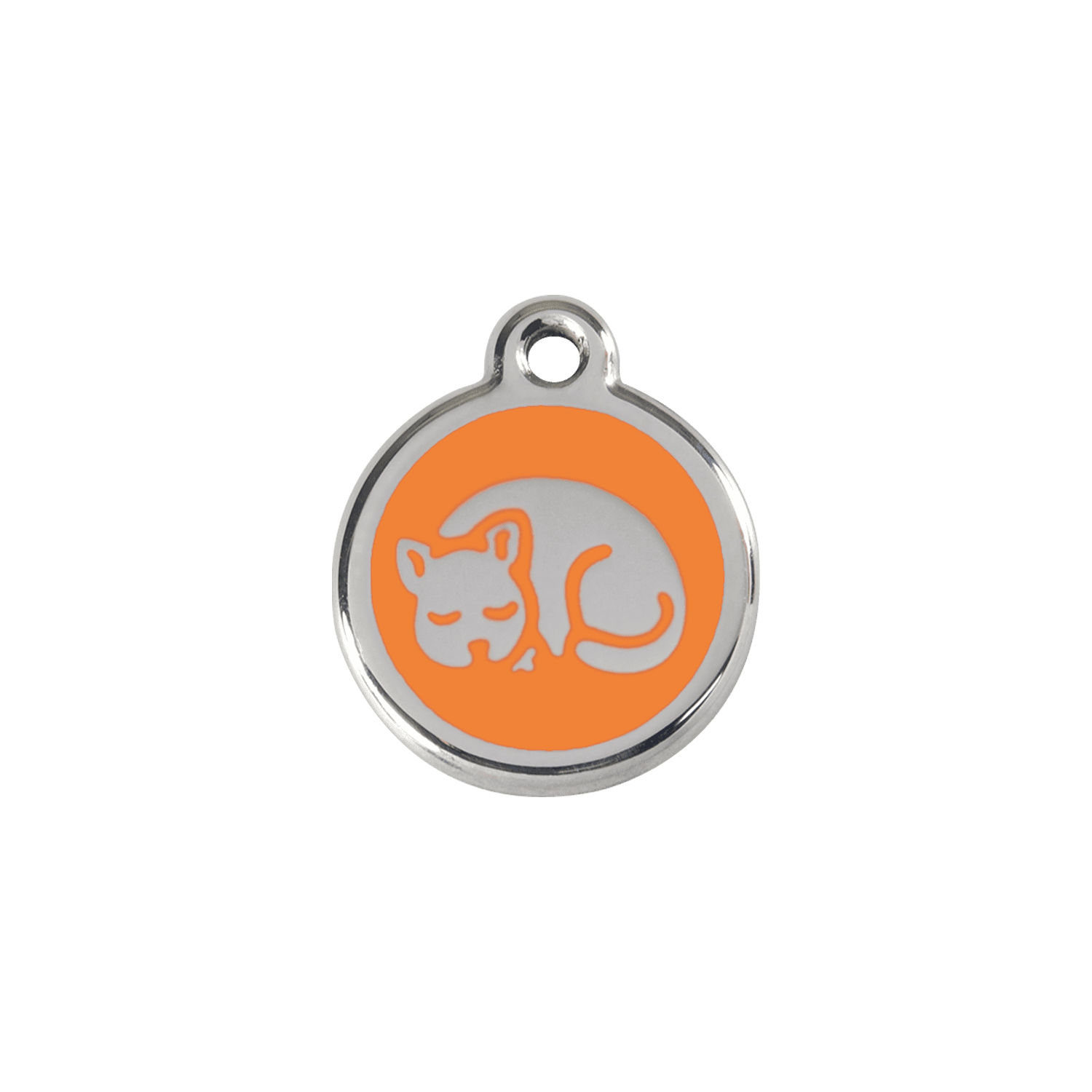 Vue avant - Médaille personnalisable chat émail et acier inoxydable - Red Dingo - Motif chaton orange - Größe S
