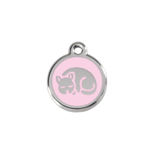 Katzenmarke klein aus rosa Emaille und Edelstahl