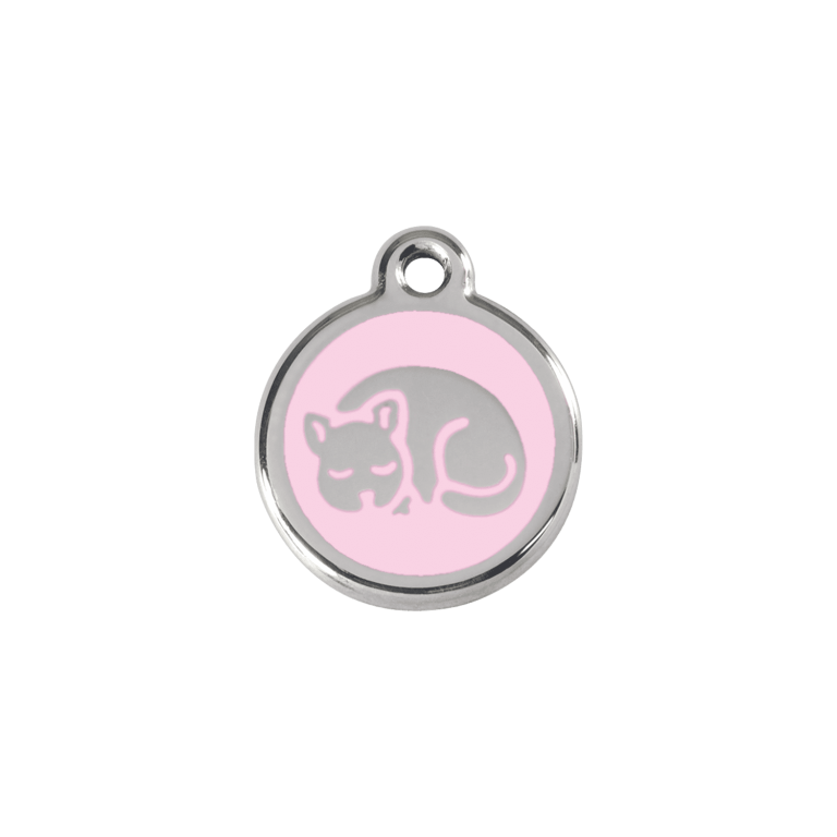 Vue avant - Médaille personnalisée en émail et acier inoxydable pour chat - Red Dingo - Motif chaton rose - Größe S