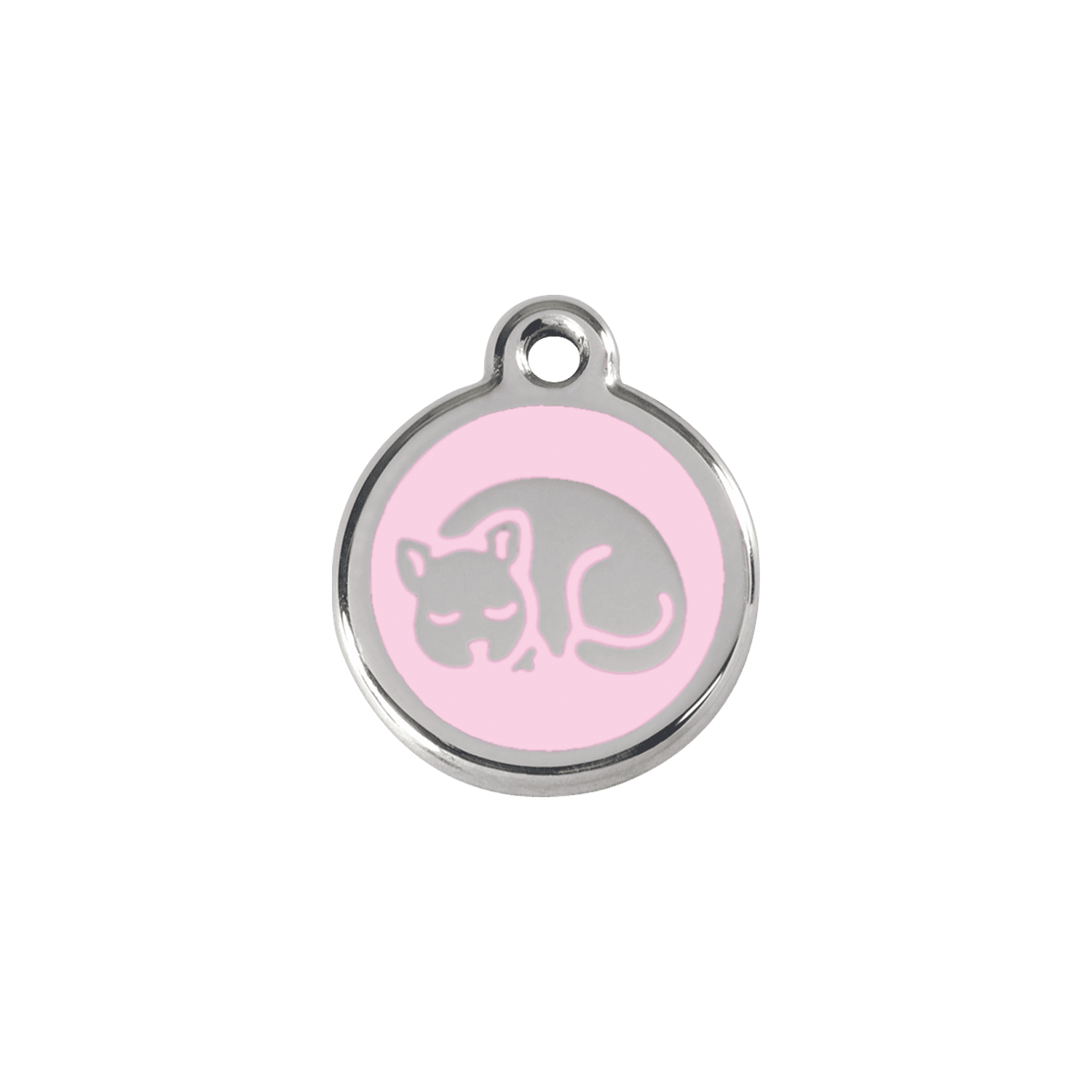 Vue avant - Médaille personnalisée en émail et acier inoxydable pour chat - Red Dingo - Motif chaton rose - Größe S