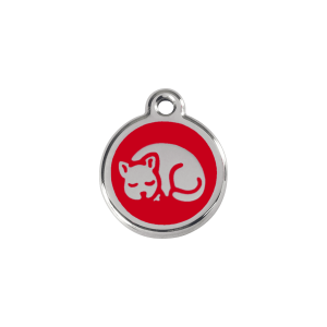 Katzenmarke klein aus rotem Emaille und Edelstahl