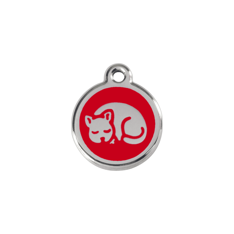 Vue avant - Médaille personnalisée pour chat en émail et acier inoxydable - Red Dingo 01-KT-RE-SM - Rouge - Größe S