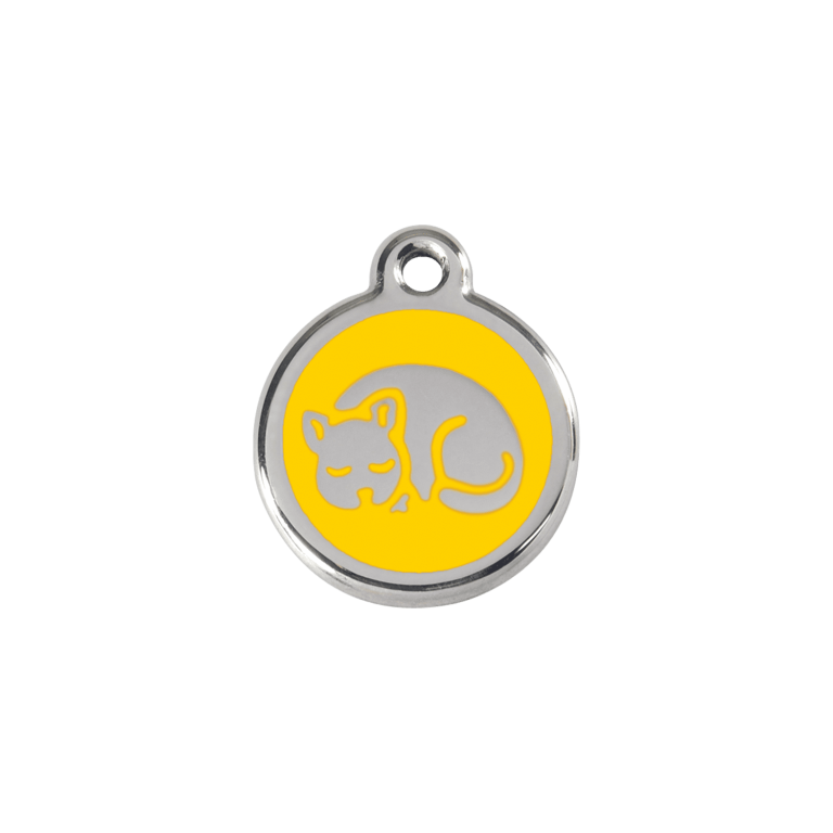 Vue avant - Médaille personnalisée émail jaune Red Dingo 20mm pour chat - Réf : 01-KT-YE-SM